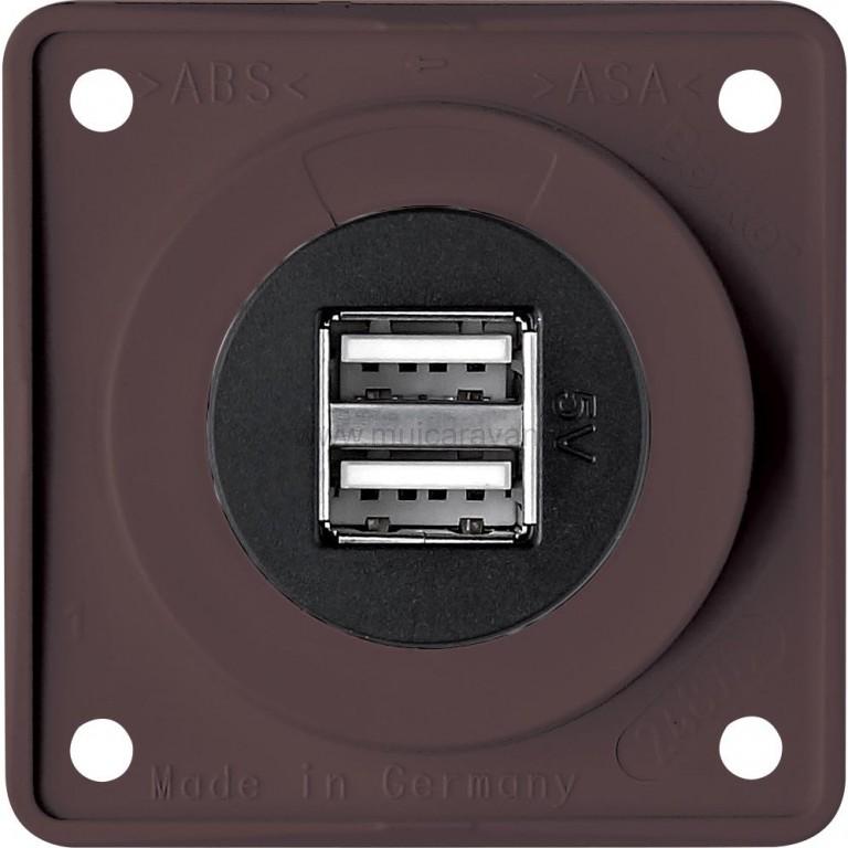 USB zásuvka (2x USB-A) 12 V – hnědá