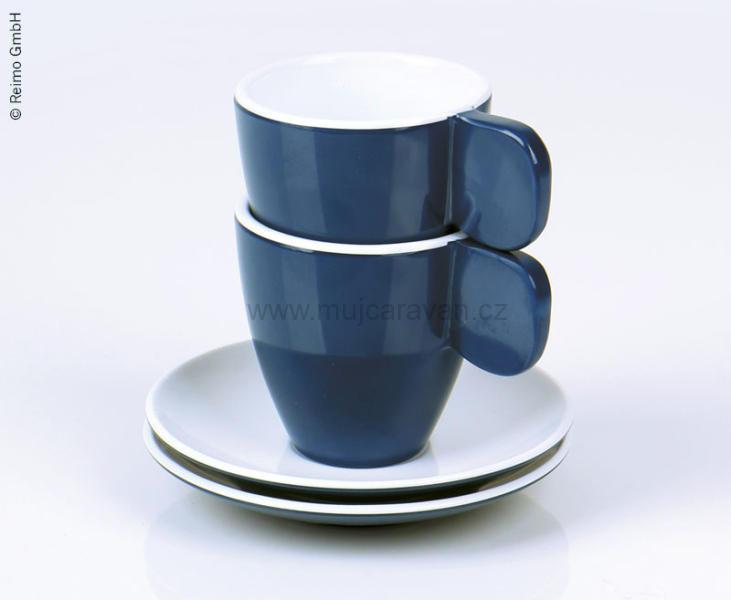 4-dílná sada espresso šálků - modrá / bílá