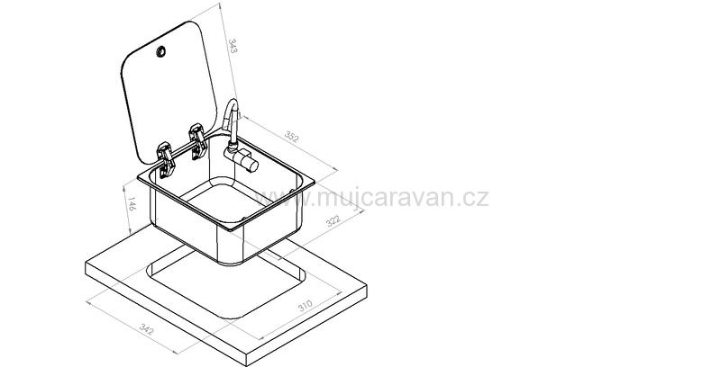 Vestavný dřez z nerezové oceli vč. víka a baterie