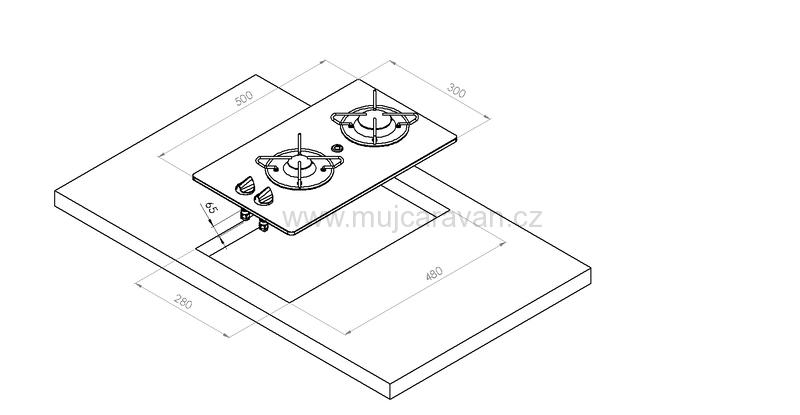 Vestavná plynová varná deska se 2 hořáky za sebou