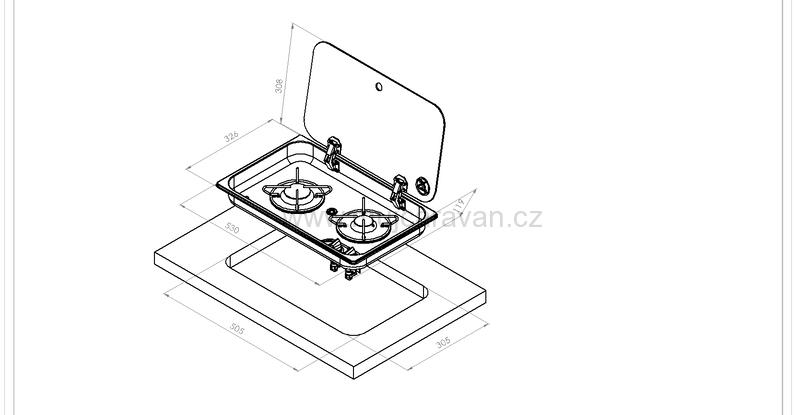 Vestavný plynový vařič s víkem a 2 hořáky