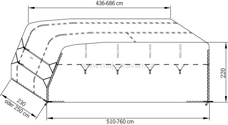 Ochranný kryt na karavan šířky 250 cm