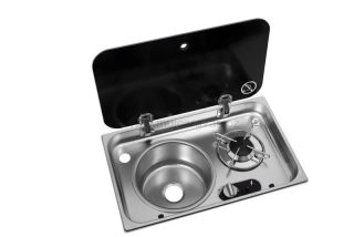 Kombinace dřezu a vařiče se skleněným víkem, dřez vlevo, 1 hořák 