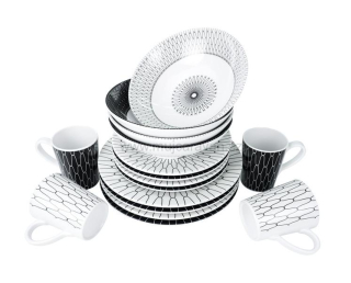 16-ti dílná sada melaminového nádobí Black-White