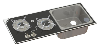 Kombinace obdélníkového dřezu a vařiče, 2 hořáky